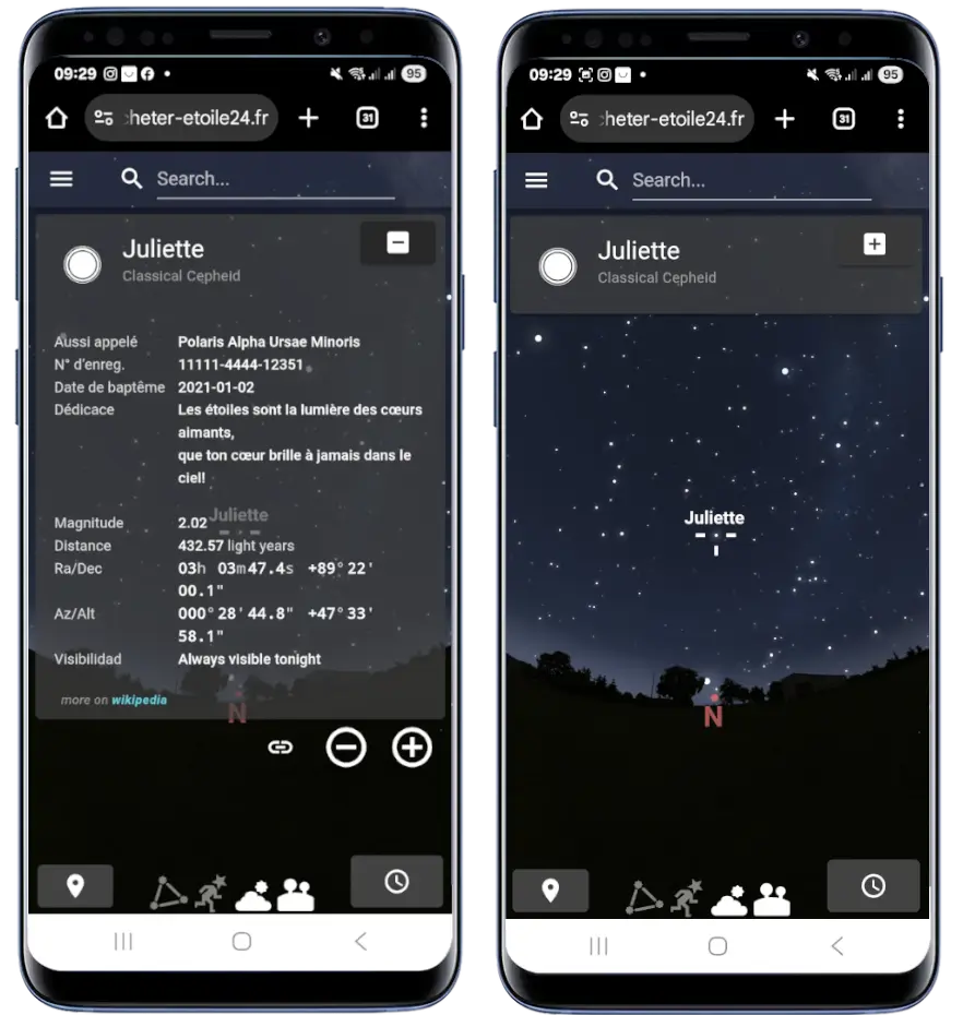 Baptême de l'étoile en ligne Registre des étoiles